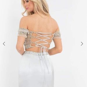 Rachel Allan beaded 2 piece off- shoulder fitted dress ✨🤍✨